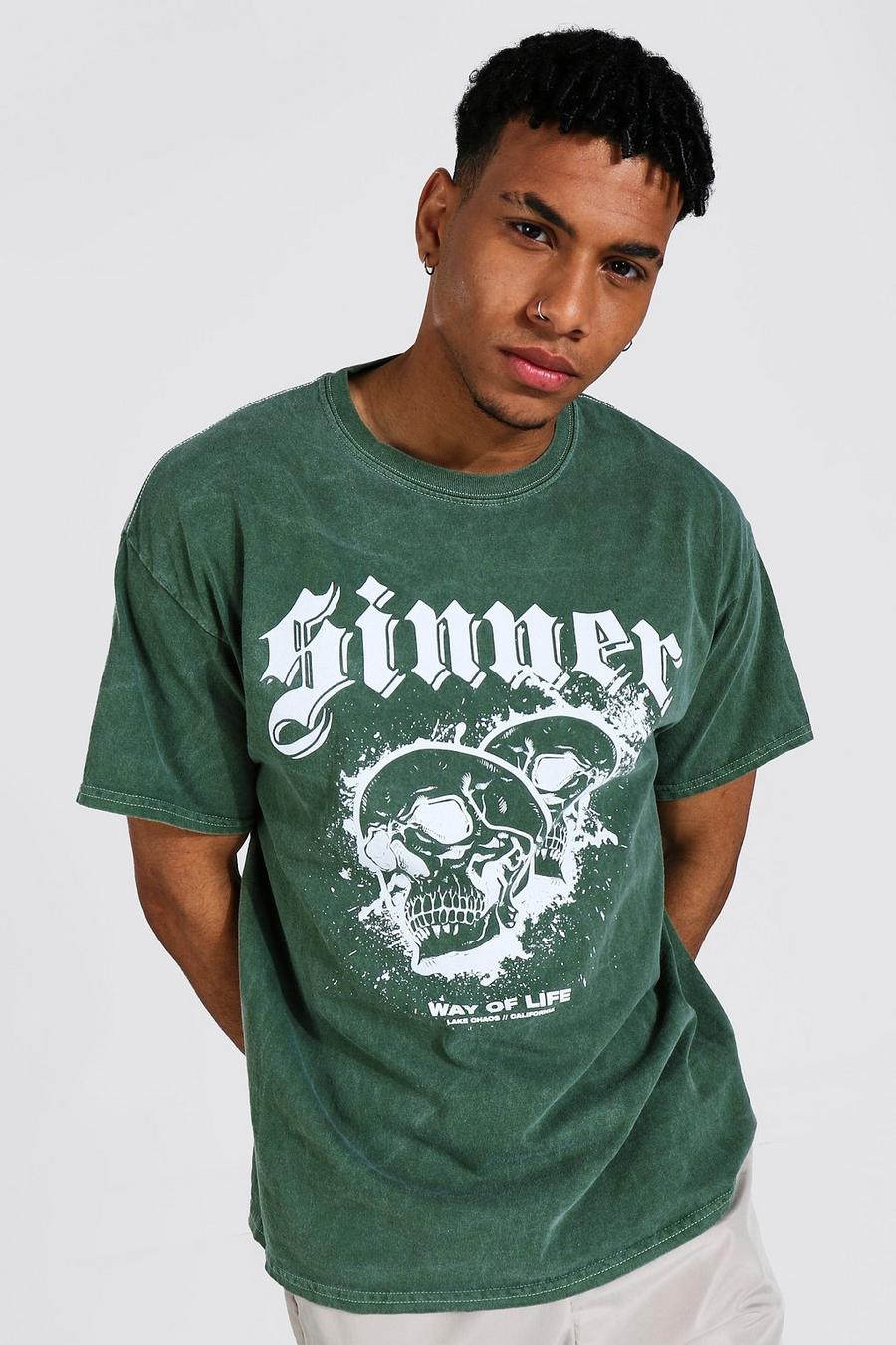 Khaki Oversized Sinner T-Shirt image number 1