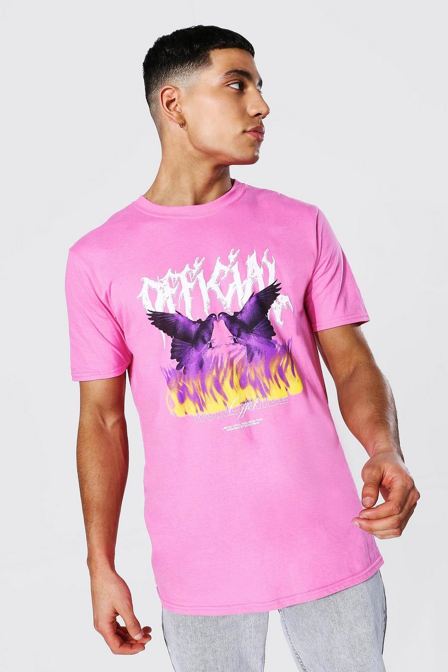 Pink Official Oversize t-shirt med duvor image number 1