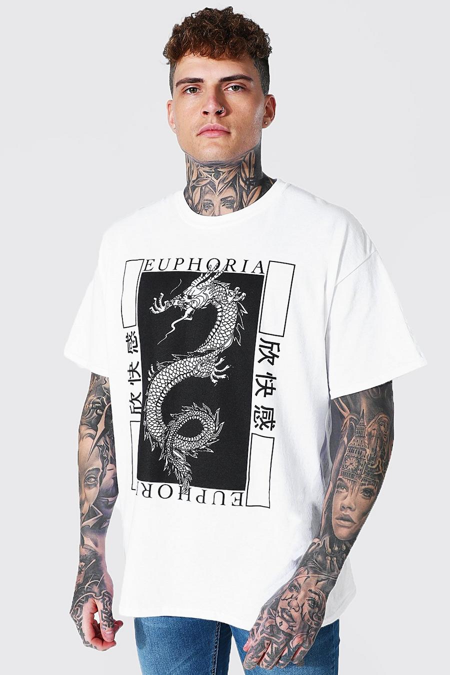 Übergroßes T-Shirt mit Euphoria Drachen-Print, Weiß image number 1