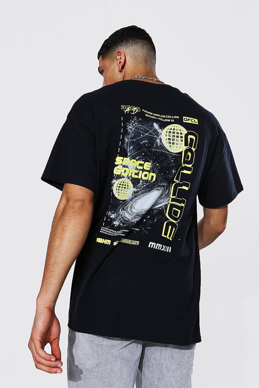 Black Oversized Galaxy Back Graphic T-Shirt image number 1