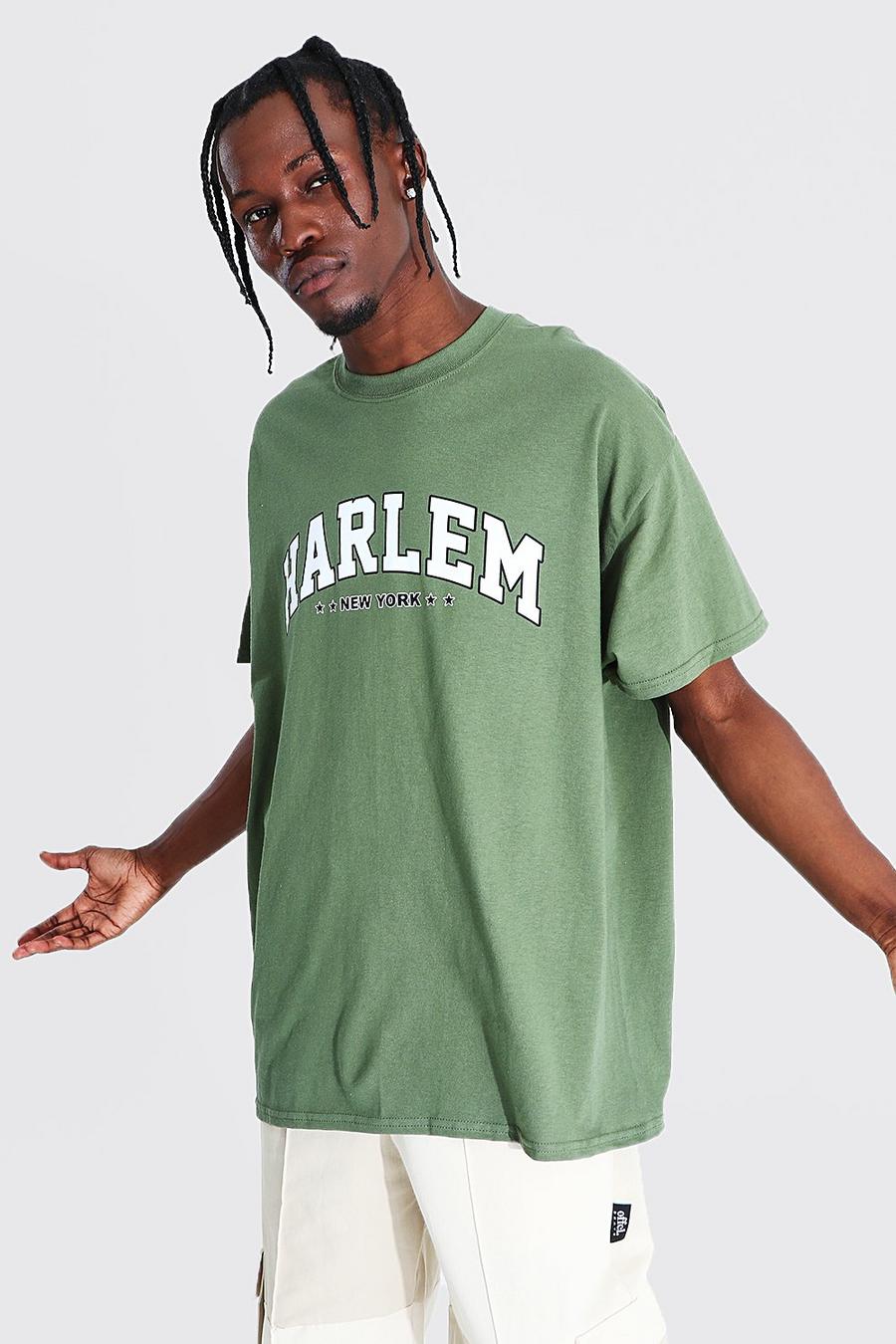 T-shirt imprimé Harlem oversize style universitaire, Kaki khaki image number 1