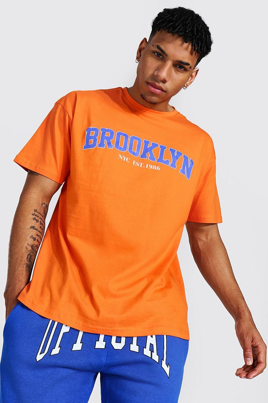 Orange Oversized Brooklyn Graphic T-Shirt image number 1