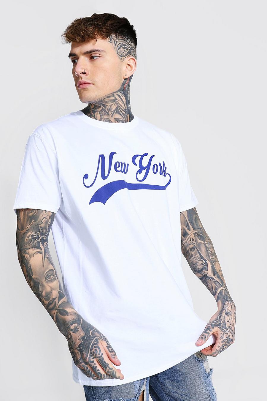 T-shirt oversize con stampa New York in stile varsity, Bianco image number 1