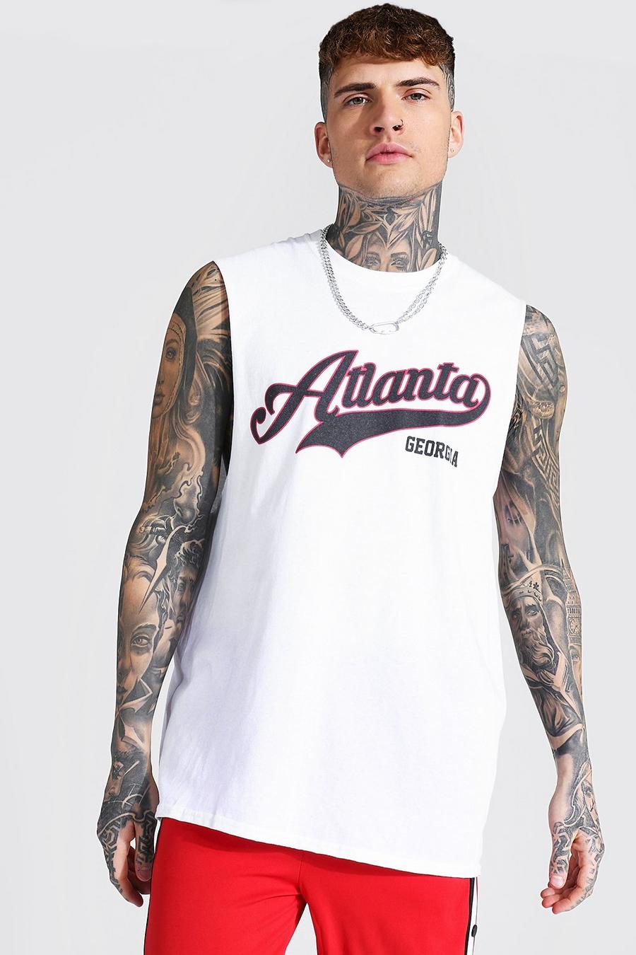 Camiseta de tirantes ancha con estampado de estilo universitario de Atlanta, Blanco image number 1