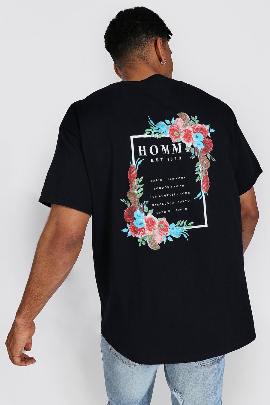 Black Oversized Bloemenprint Homme T-Shirt image number 1