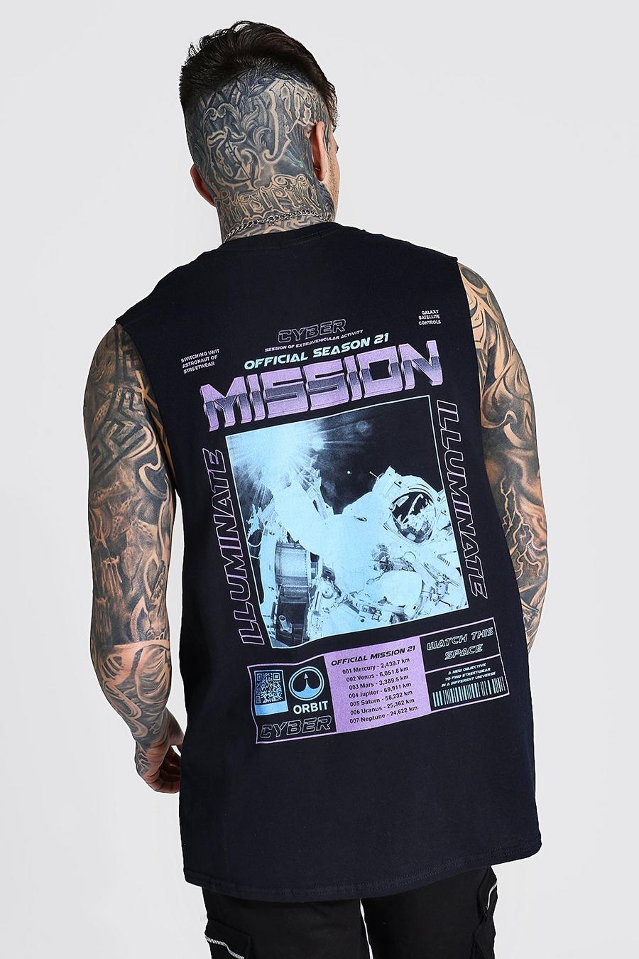 שחור גופייה אוברסייז עם הדפס אחורי Mission image number 1