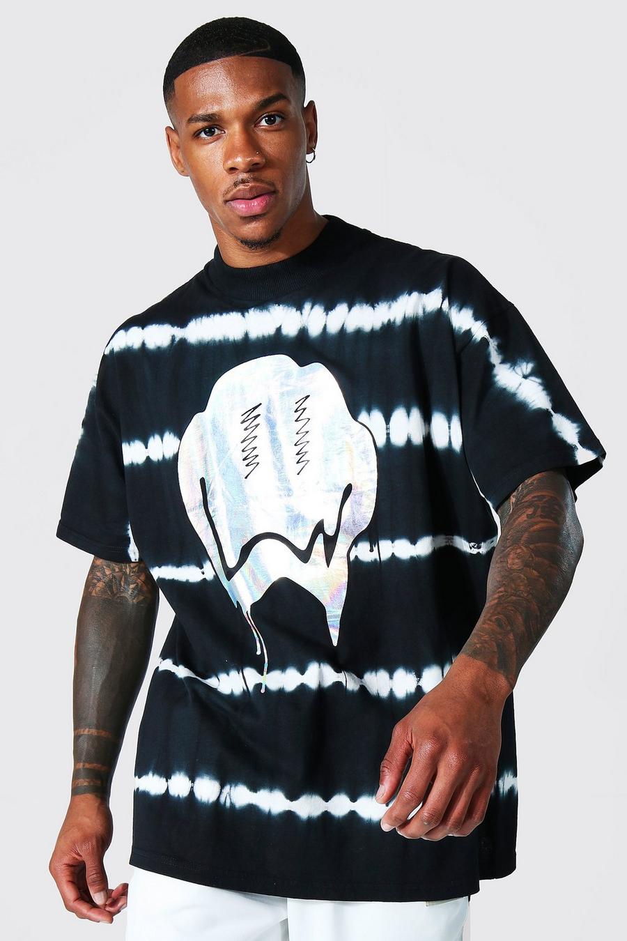 Oversize Batik T-Shirt mit schimmerndem Drip Print, Black image number 1
