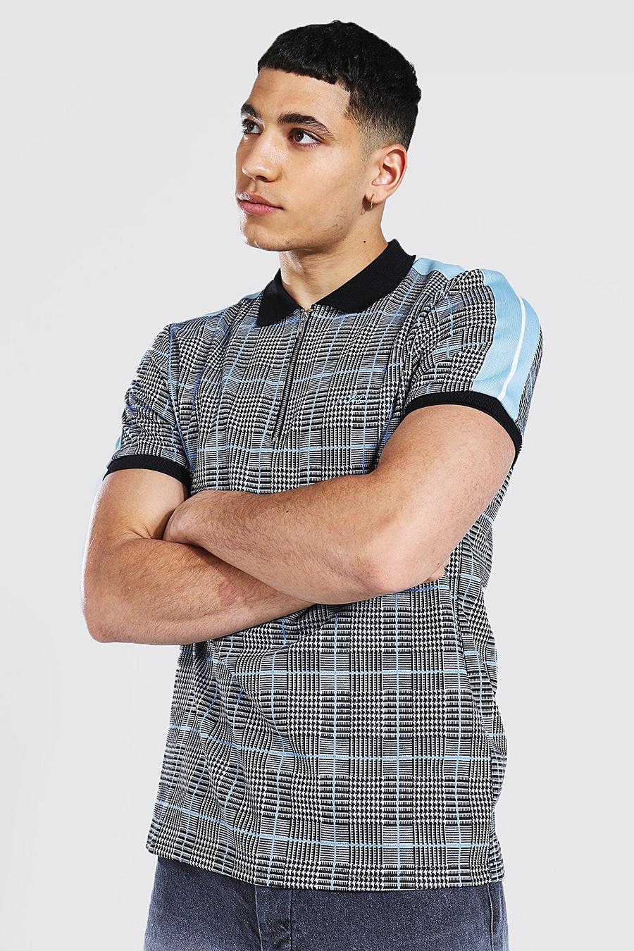 Poloshirt mit 1/4-Reißverschluss, Jacquard-Zierband und Man-Schriftzug, Grau image number 1