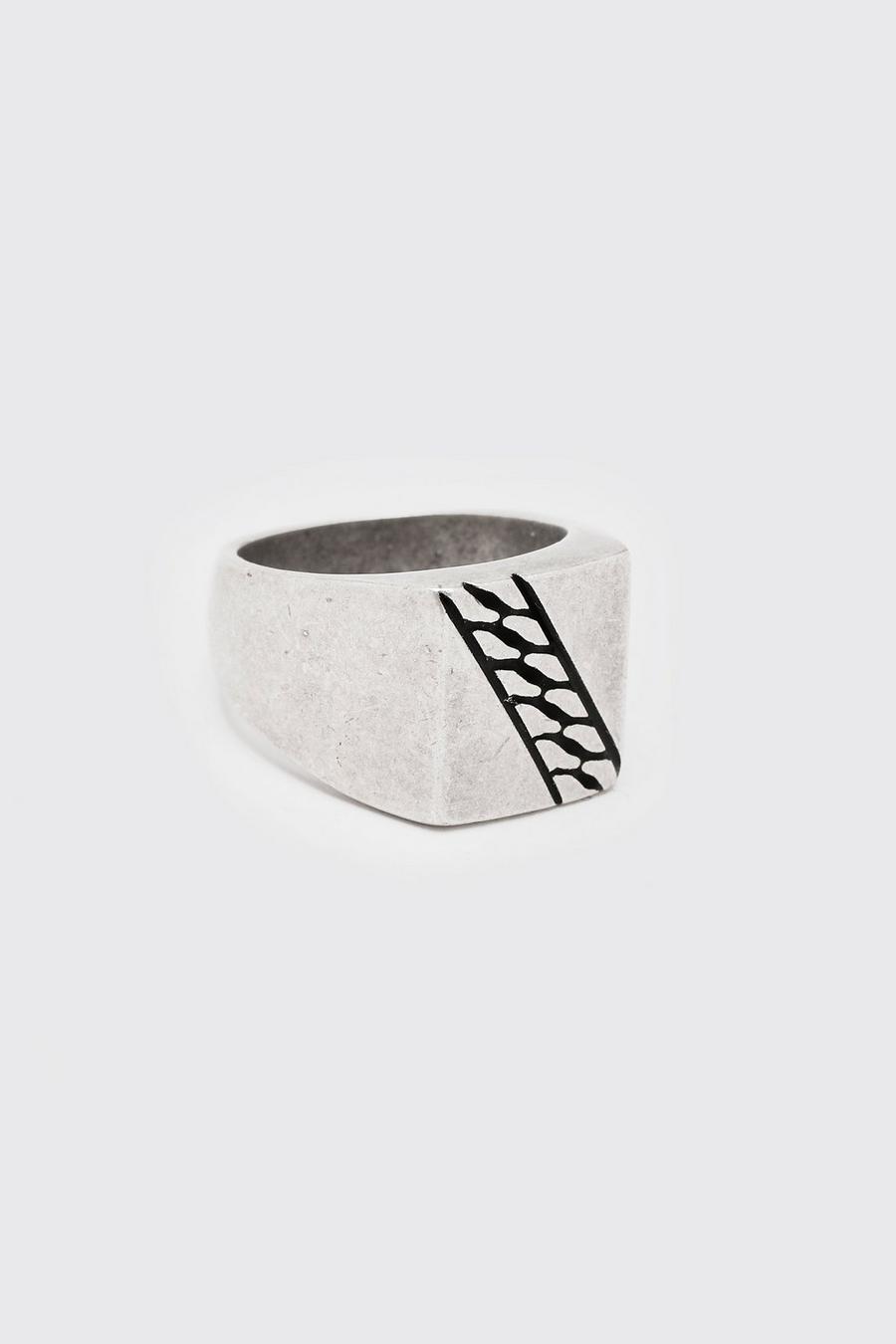 Silver Chain Detail Signet Ring image number 1