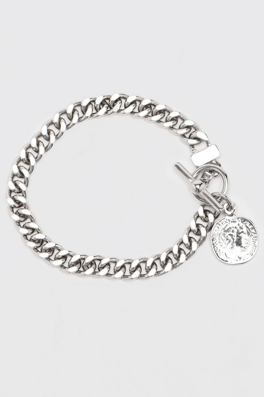 Silver Chain Bracelet With Toggle And Coin image number 1