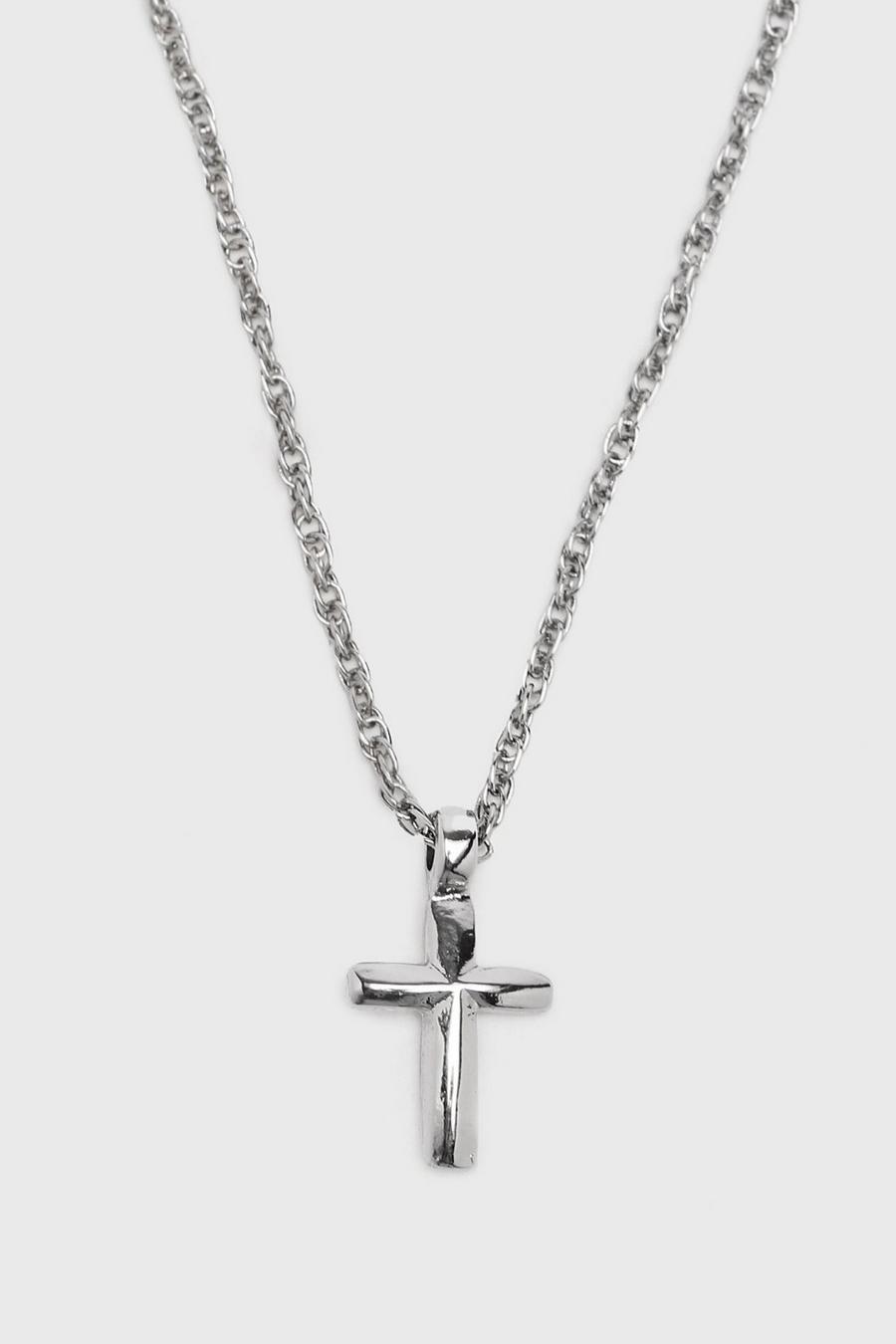 Silver Rope Chain Necklace With Cross Pendant image number 1