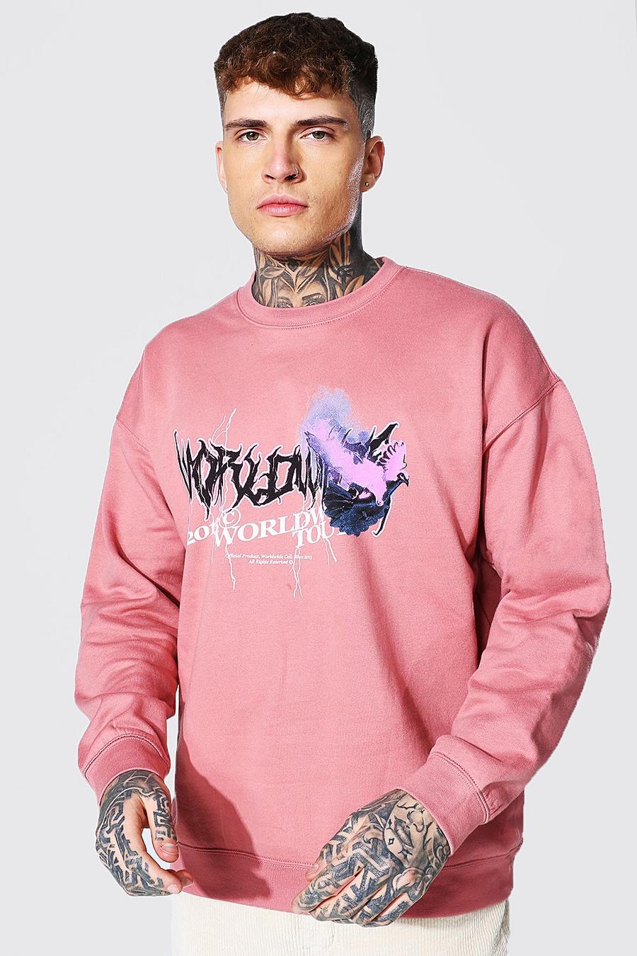Pink Oversized Worldwide Dove Print Sweatshirt image number 1