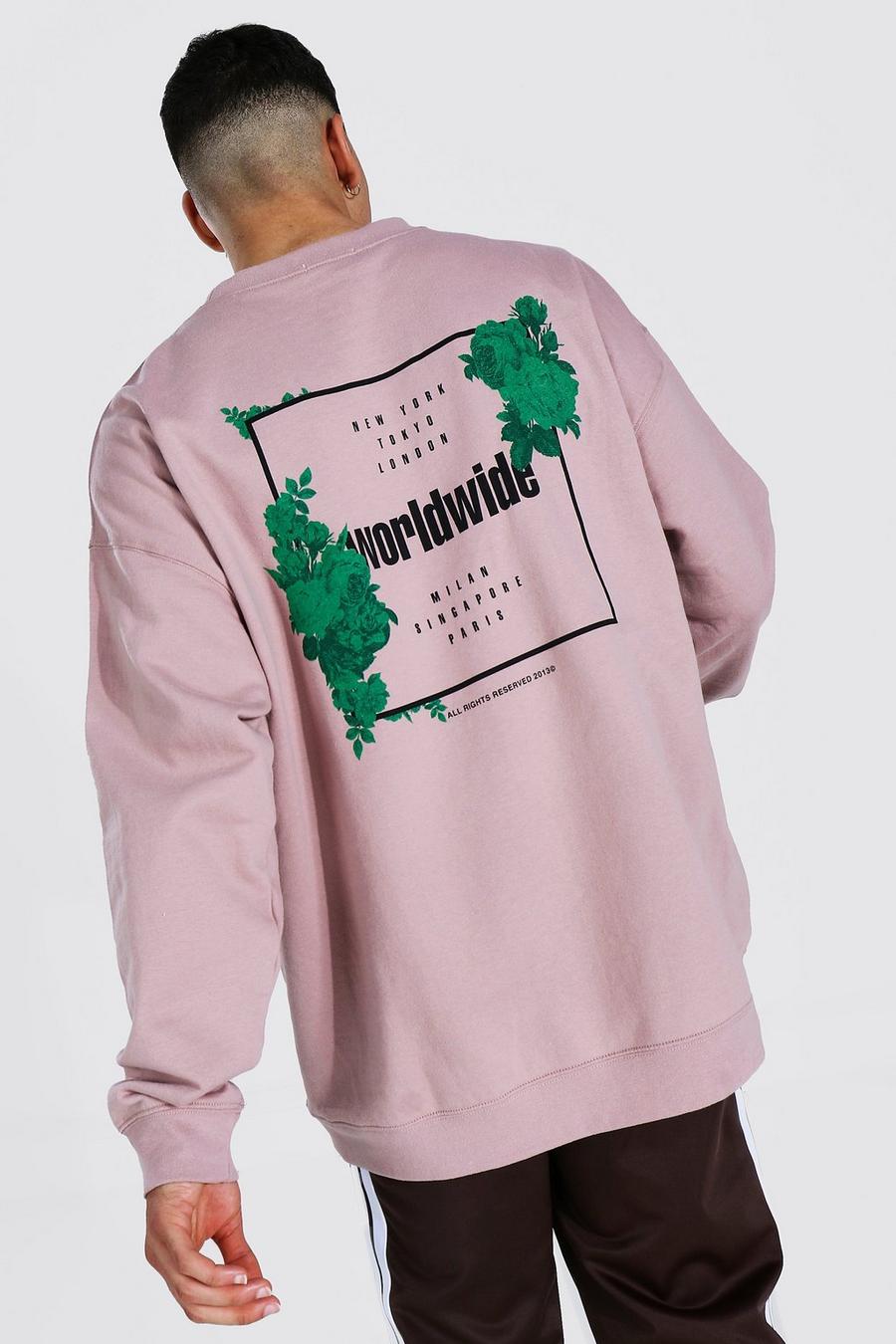 Dusky pink Oversize sweatshirt med blommor bak image number 1