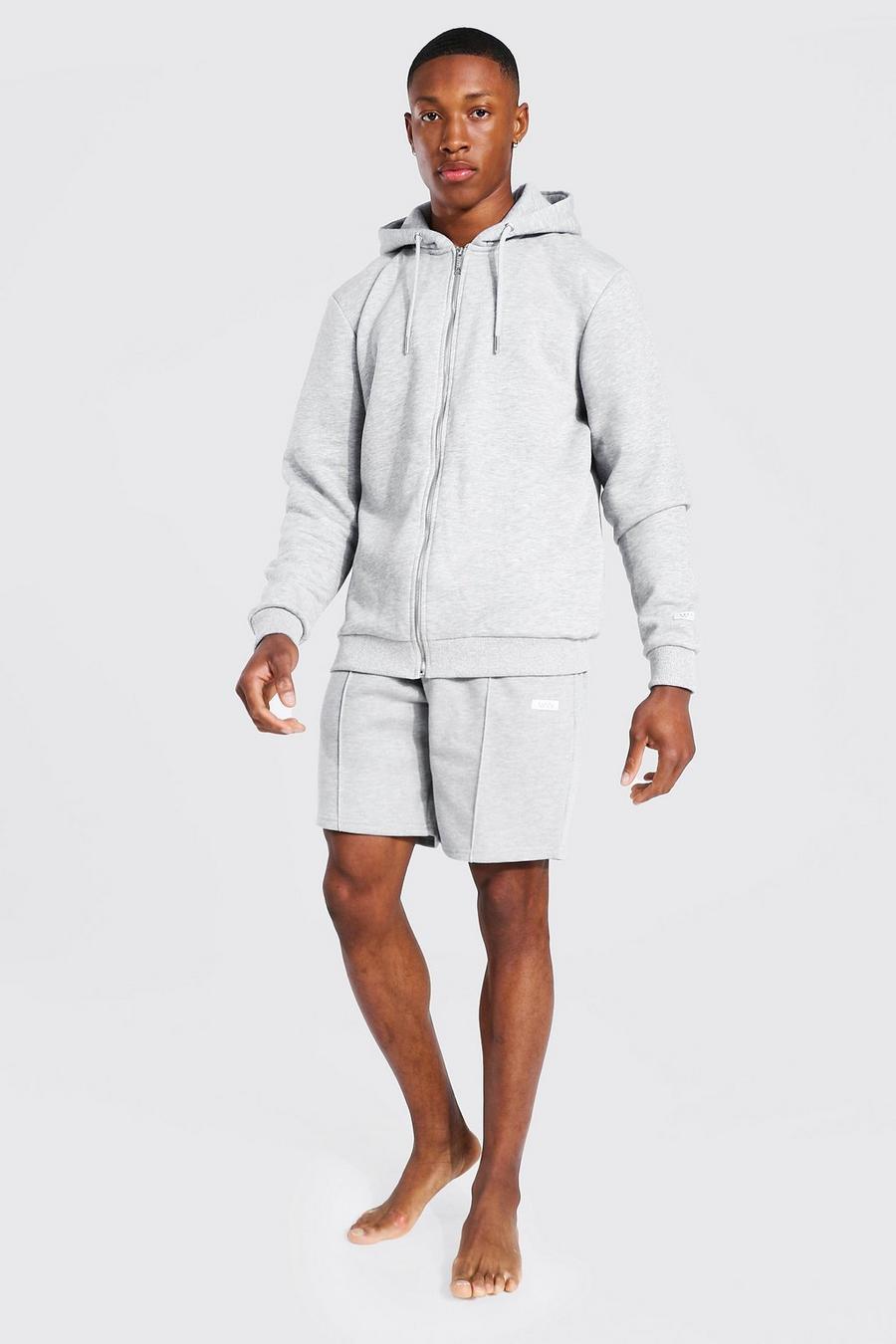 Man Hoodie & Shorts Trainingsanzug mit Etikett, Grey image number 1