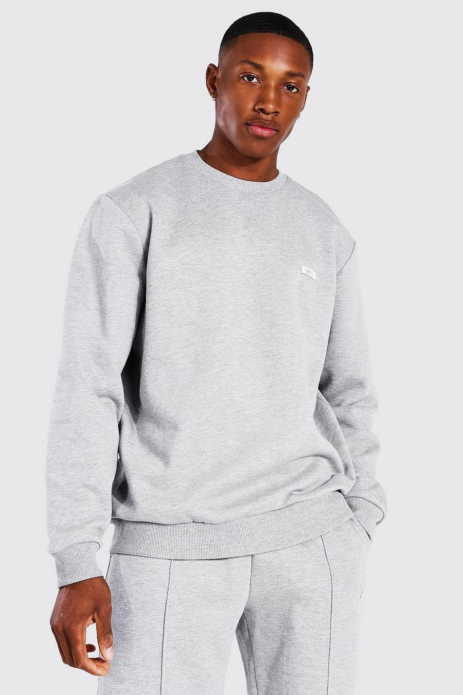 Man Sweatshirt mit Etikett, Grey image number 1
