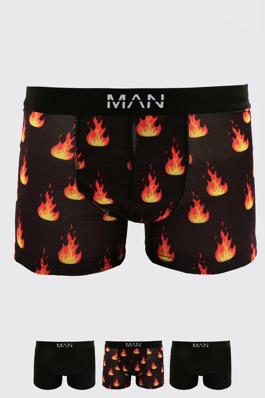 Lot de 3 boxers imprimé flammes Man Dash, Noir image number 1