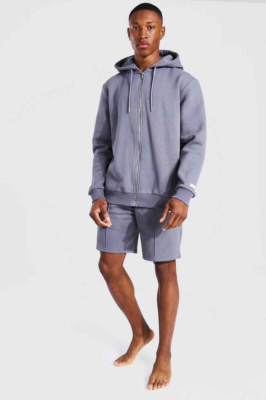 Man Hoodie & Shorts Trainingsanzug, Charcoal image number 1