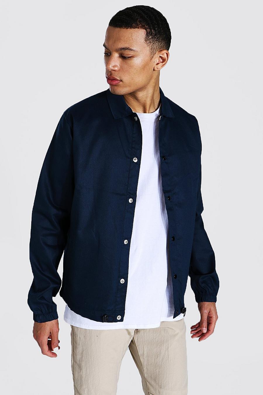 Navy Tall Twill Coach Jacket With Popper Fastening image number 1