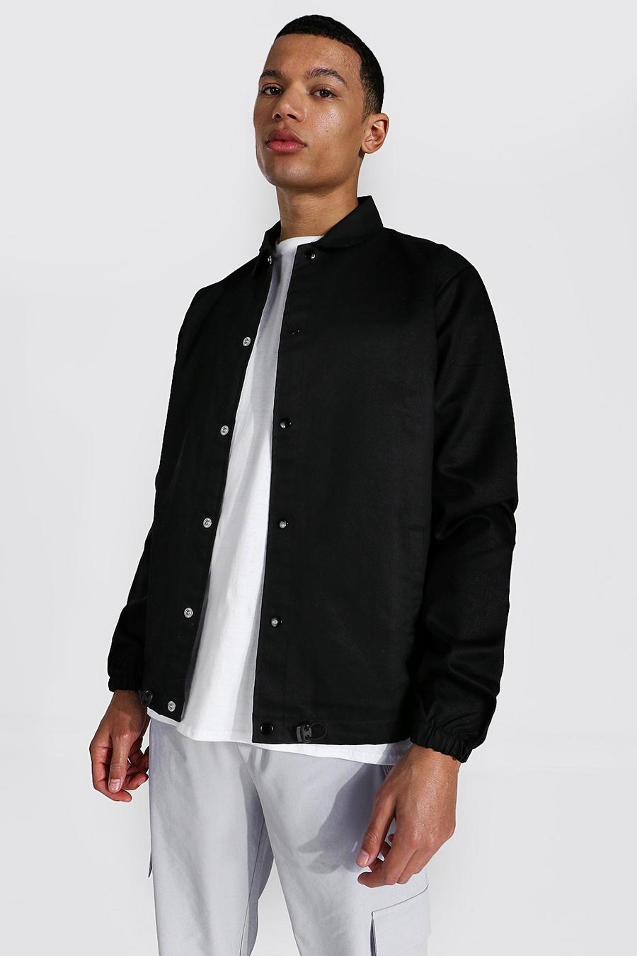 Black Tall Twill Coach Jacket With Popper Fastening image number 1
