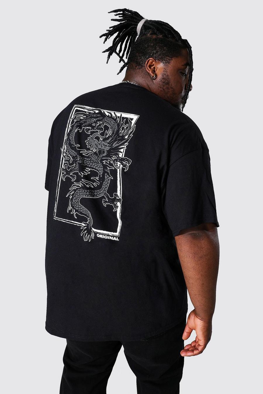 Black Plus Size Dragon Back Print T-shirt image number 1