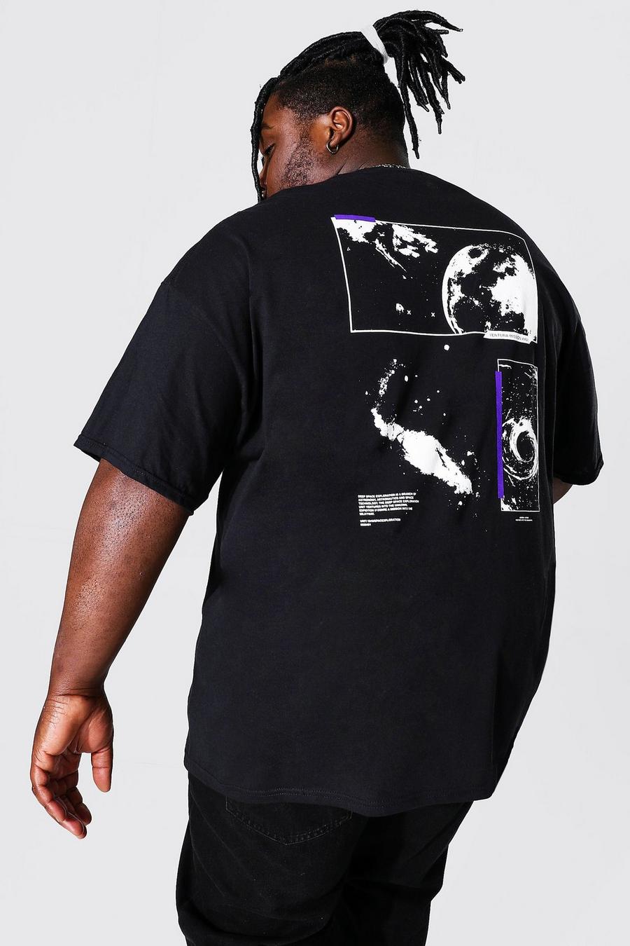 Black Plus Size Geo Space T-Shirt Met Rugopdruk image number 1