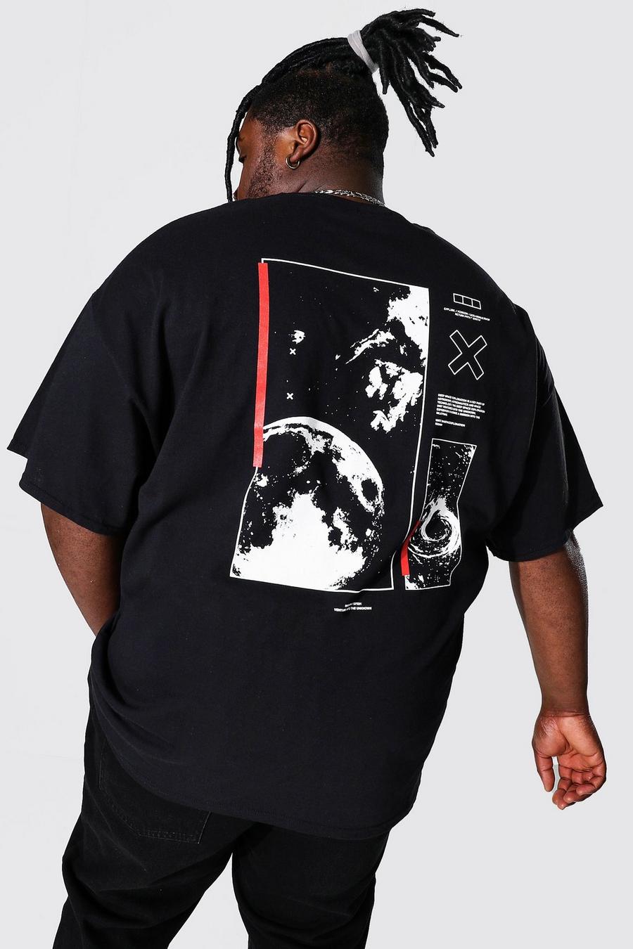 Black Plus Size Geo Space Back Graphic T-Shirt image number 1