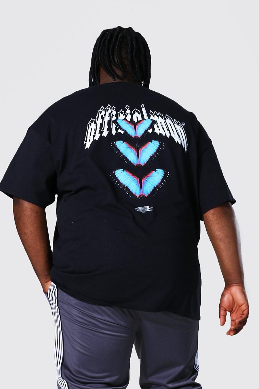 Plus Size Loose Fit T-Shirt mit Schmetterlings-Print, Schwarz image number 1