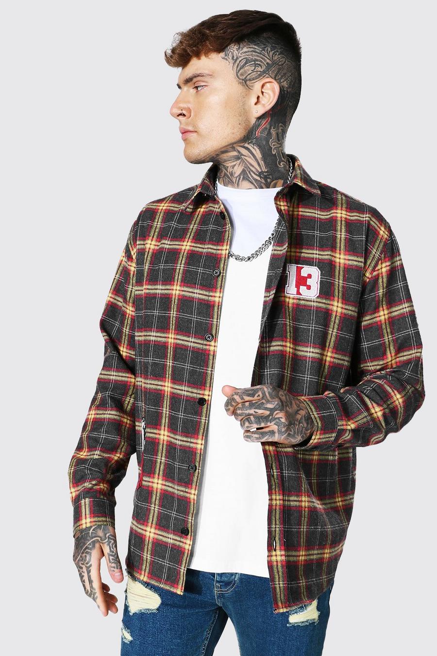 Black Oversized Varsity Check Shirt image number 1