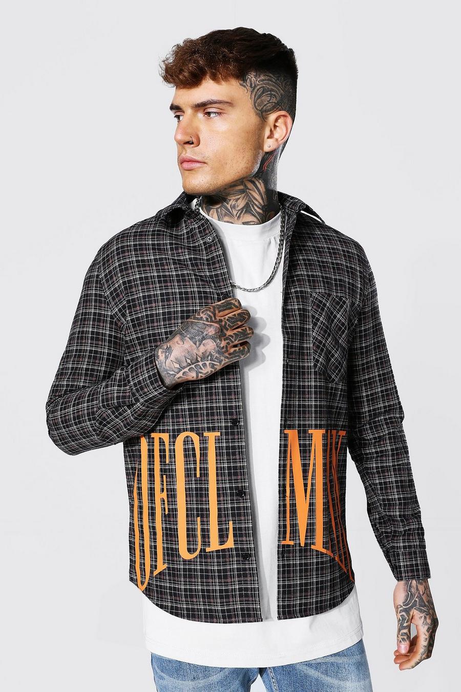 אפור חום חולצה משובצת עם הדפס Ofcl Man image number 1