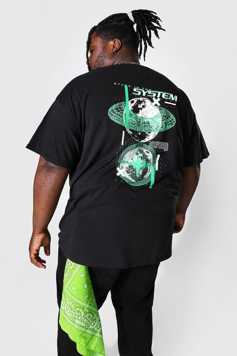 Black Plus Size Geo Space System Back Graphic T-Shirt image number 1
