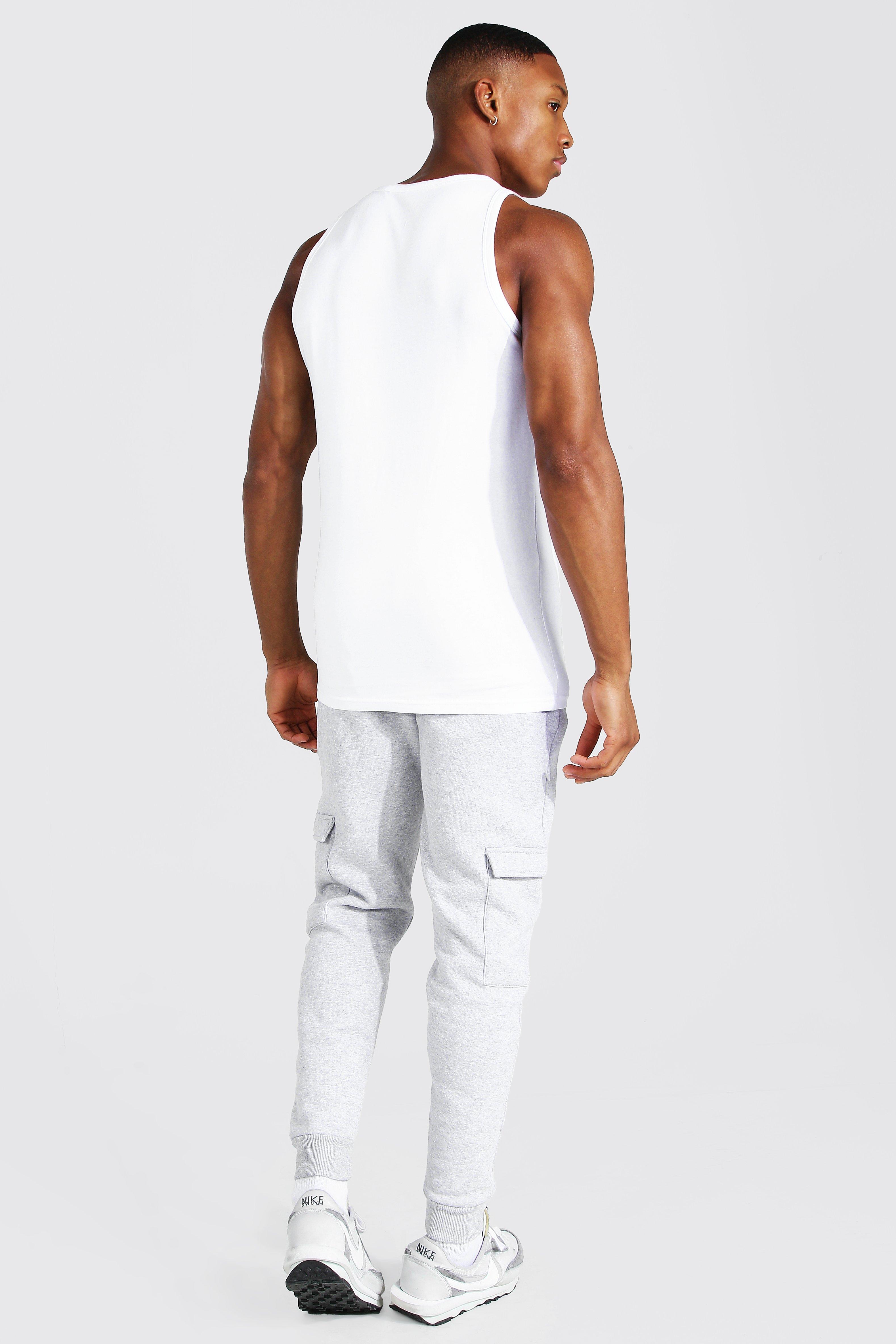 White Ribbed Jersey Muscle Fit Vest