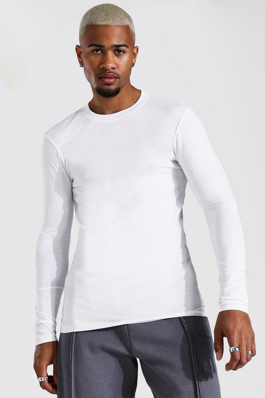 White Långärmad t-shirt i muscle fit image number 1