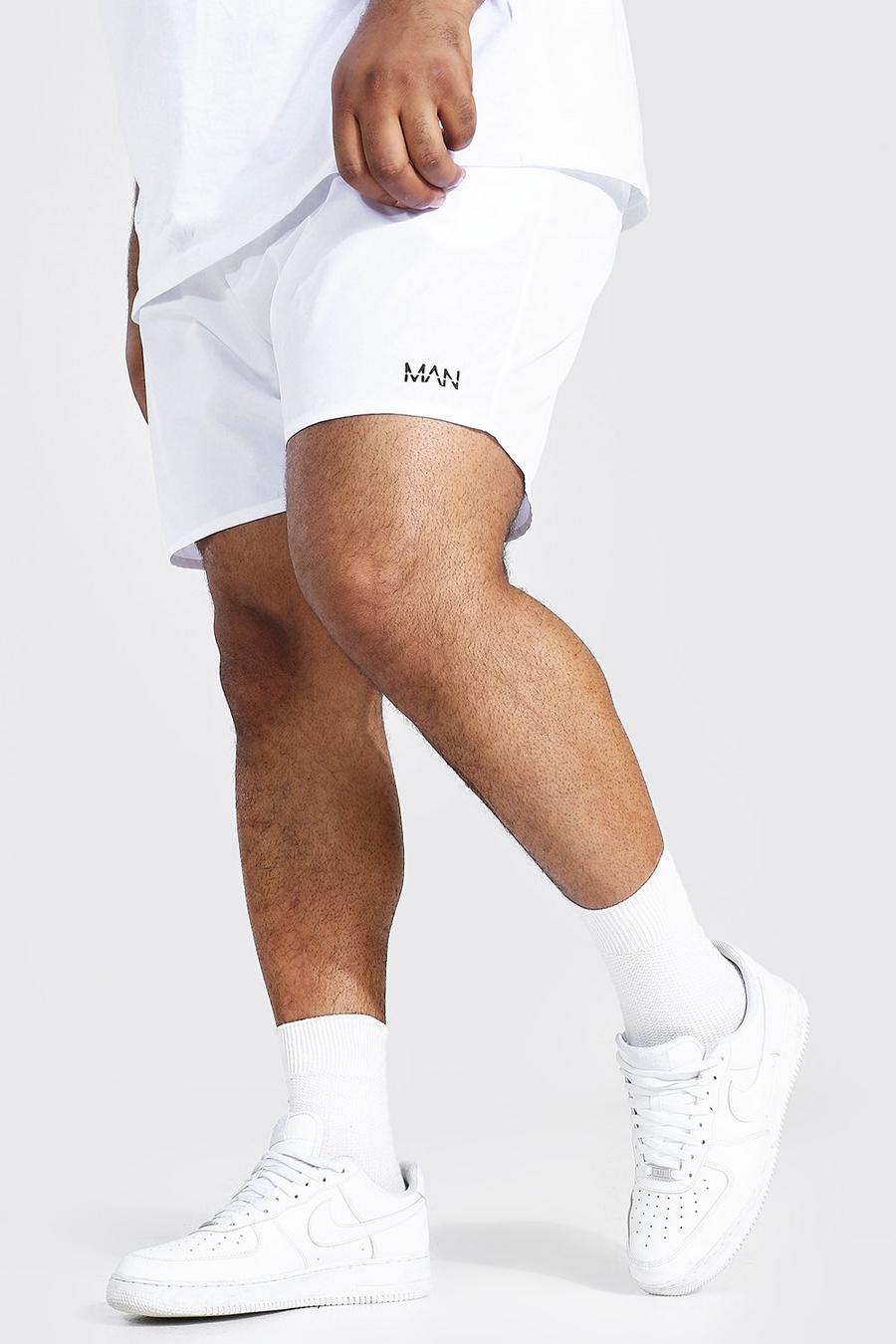 Costume a pantaloncino Plus Size con profilatura e scritta MAN, Bianco image number 1