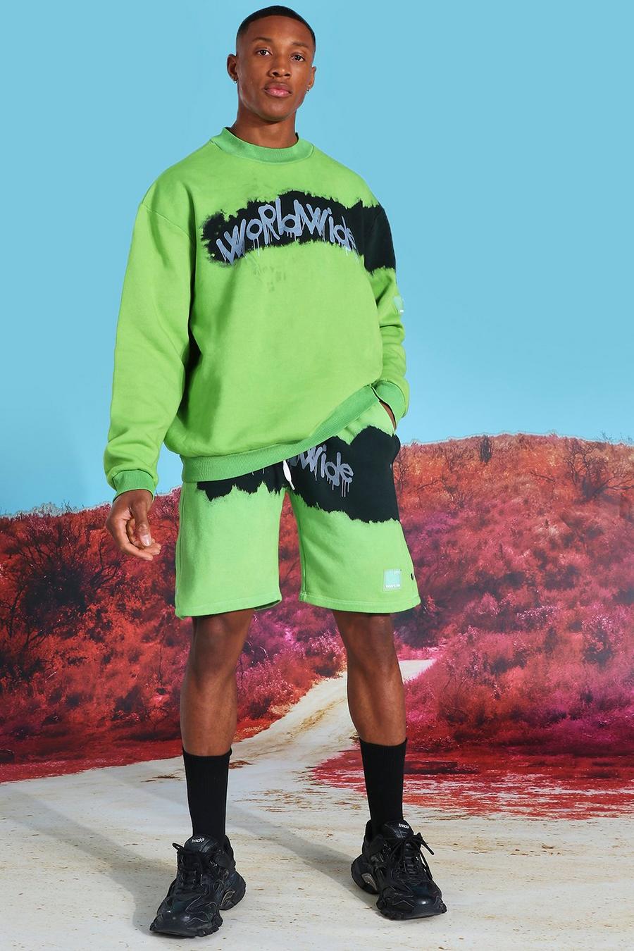 Green Oversized Tie Dye Short Sweater Tracksuit image number 1