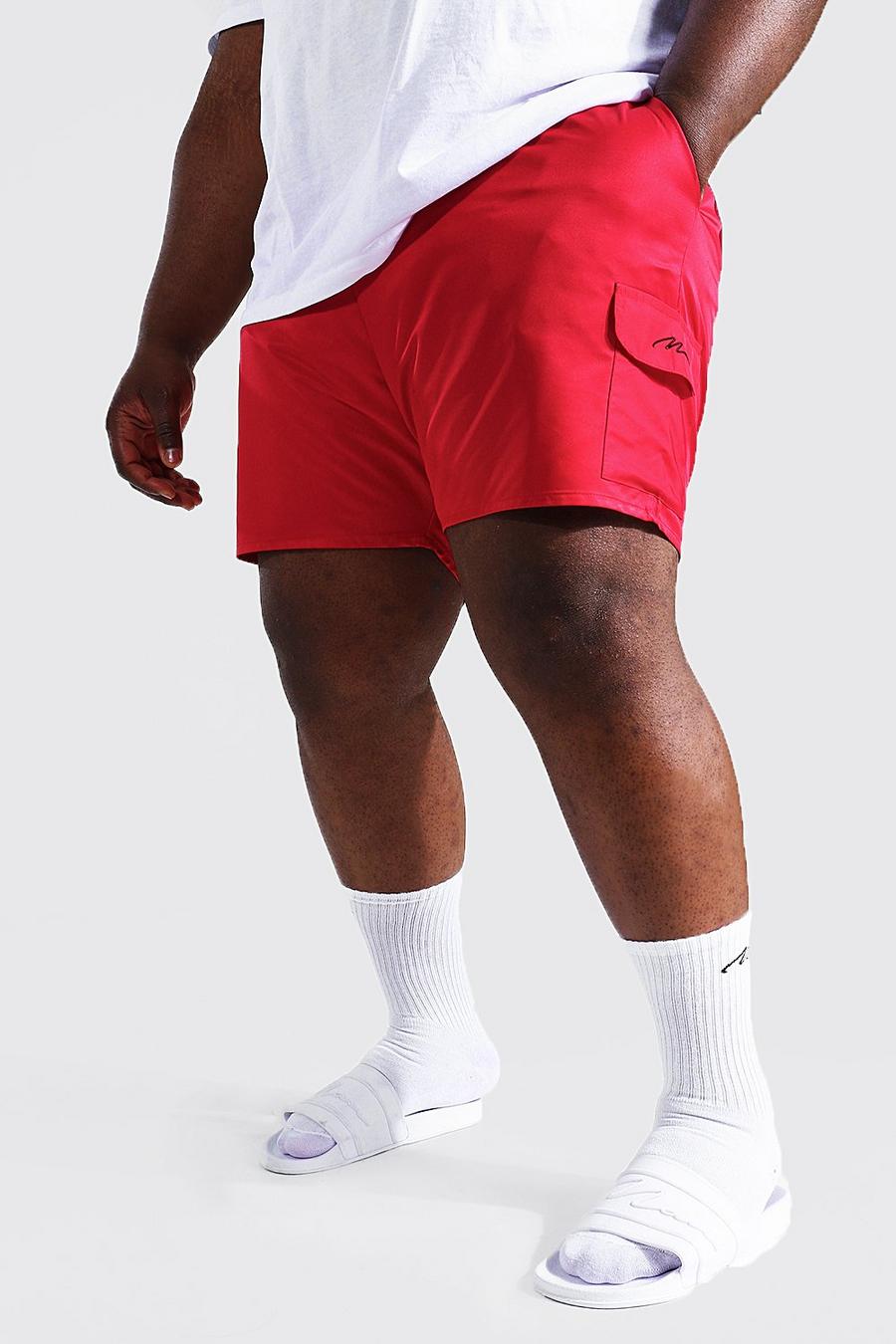 Plus Size Man Script Cargo-Badehose, Red image number 1