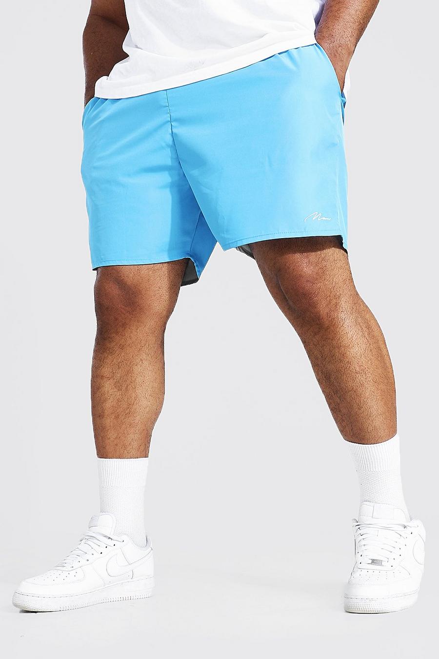 Costume a pantaloncino Plus Size con scritta MAN, Azzurro image number 1