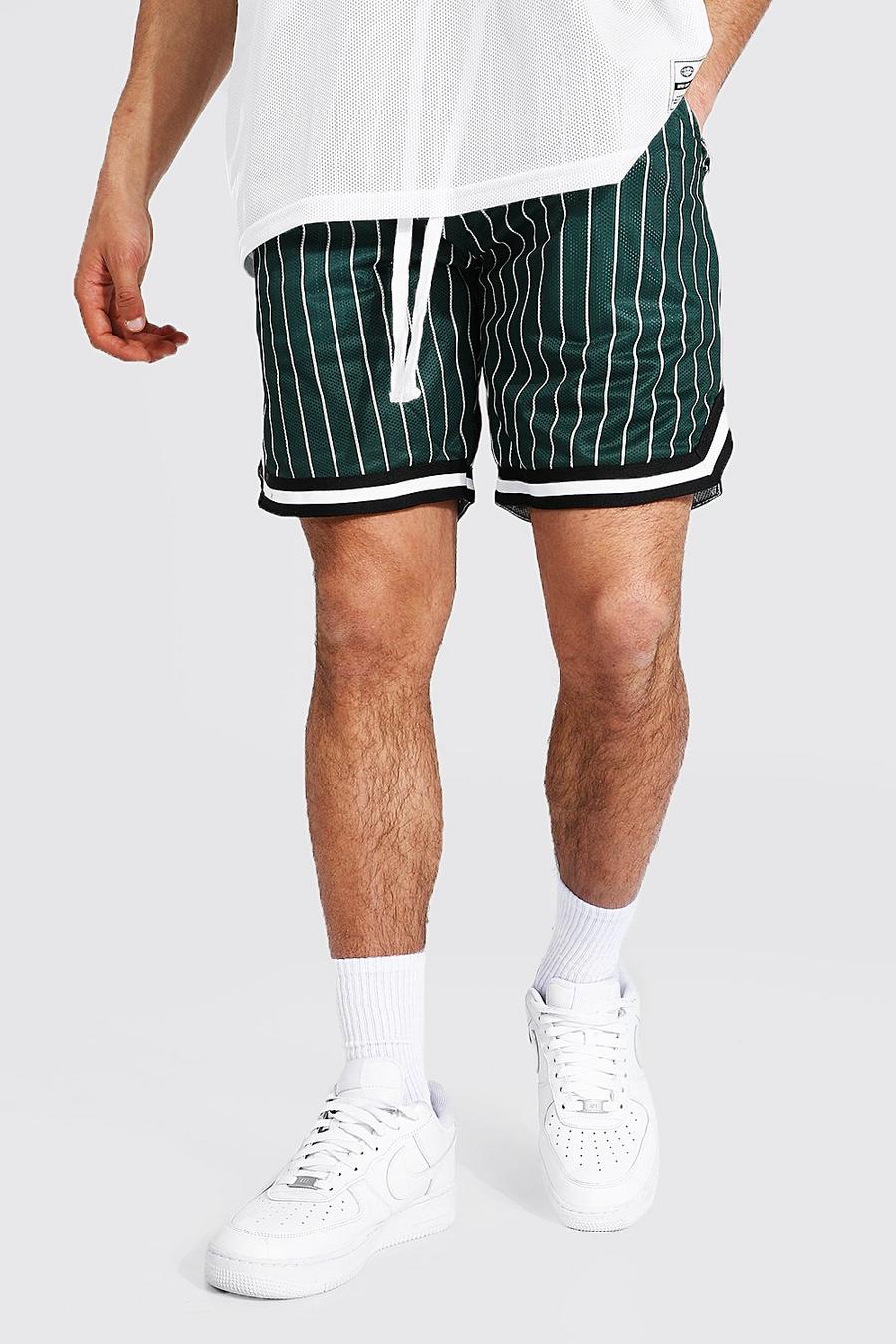 Pantaloncini da basket in Airtex gessati con fascia, Verde image number 1
