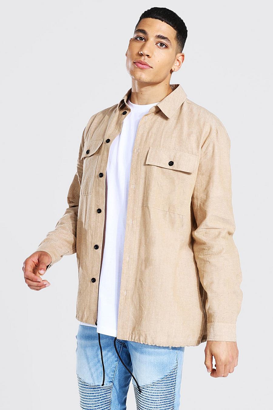 Taupe Crosshatch Textured Overshirt image number 1