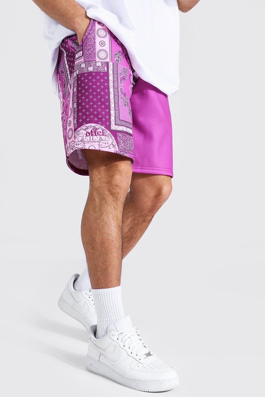 Purple Gesplitste Baggy Jersey Bandana Shorts image number 1