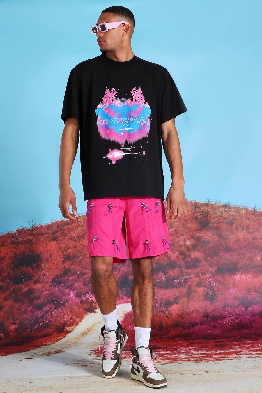 Tall Set aus T-Shirt und Shorts mit Schmetterlings-Print, Schwarz image number 1