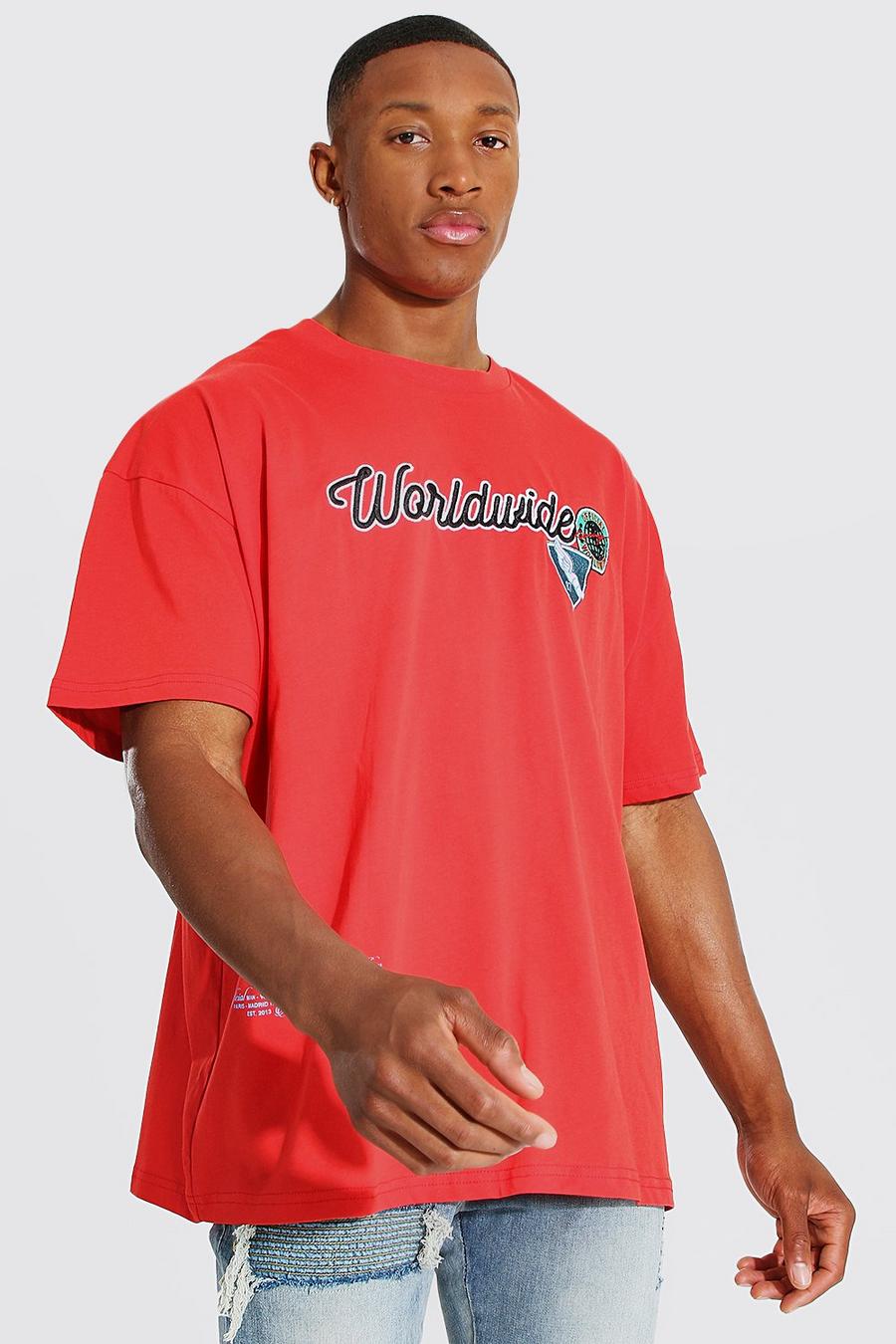 T-shirt oversize Worldwide, Red image number 1