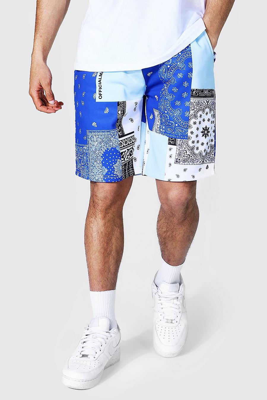 Regular Patchwork Jersey-Shorts mit Bandana-Print, Blue image number 1