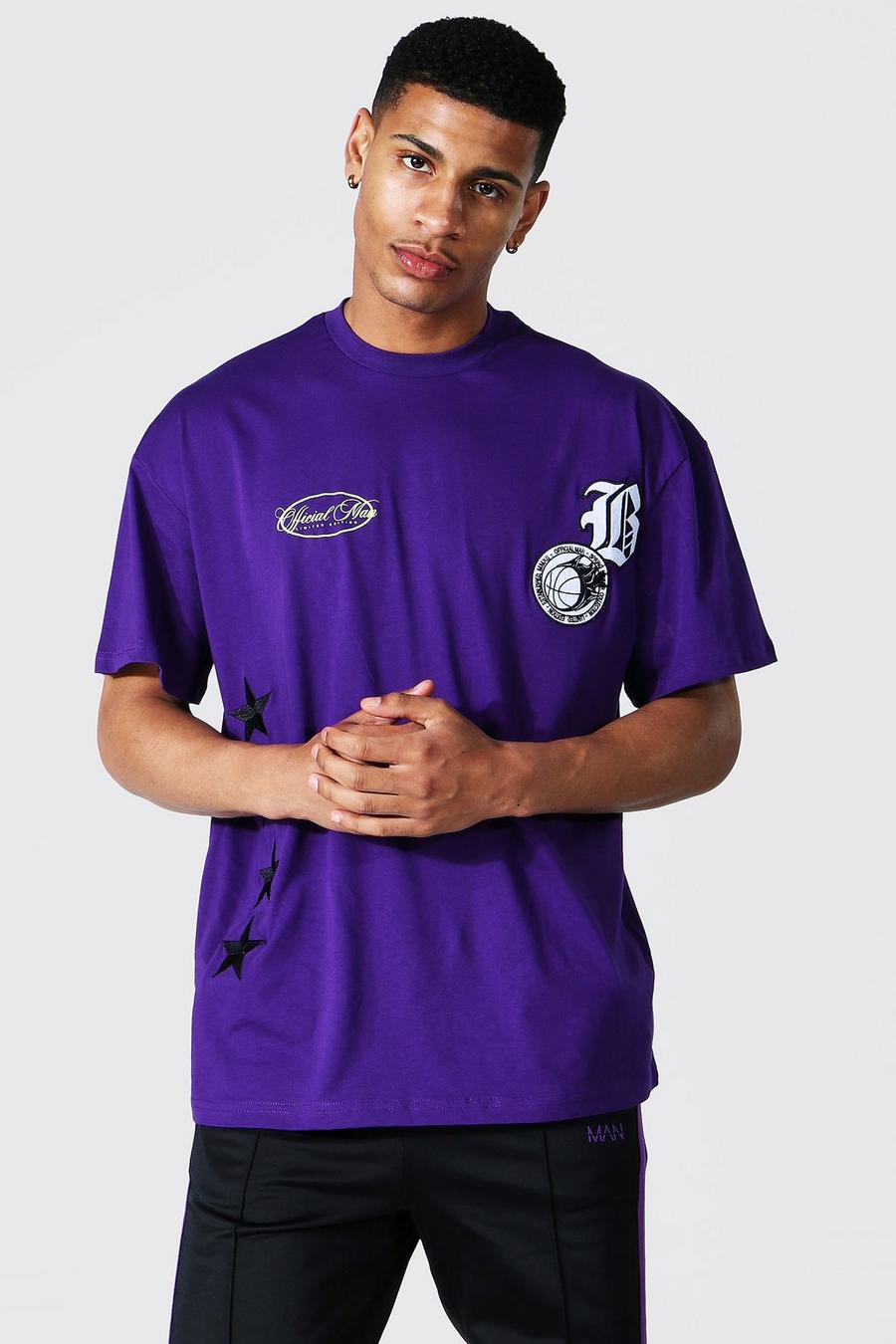 Purple Oversized Flame Basketball Varsity T-shirt image number 1