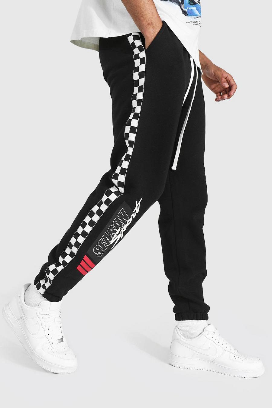Pantalones de deporte con franjas laterales estándar de tablero de ajedrez, Negro image number 1