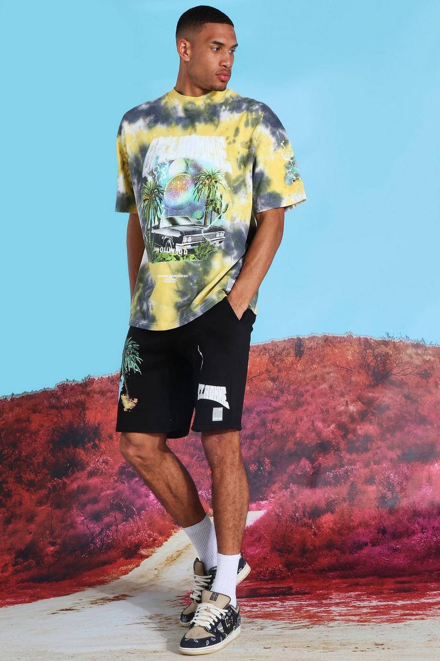 Yellow Tall Homme Print Tie Dye Tee And Short Set image number 1