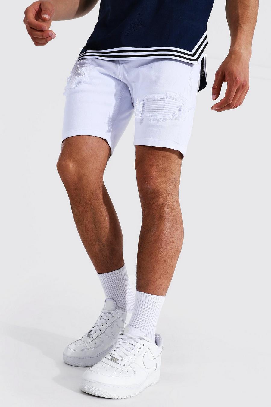 Skinny Stretch Biker-Jeansshorts, White image number 1