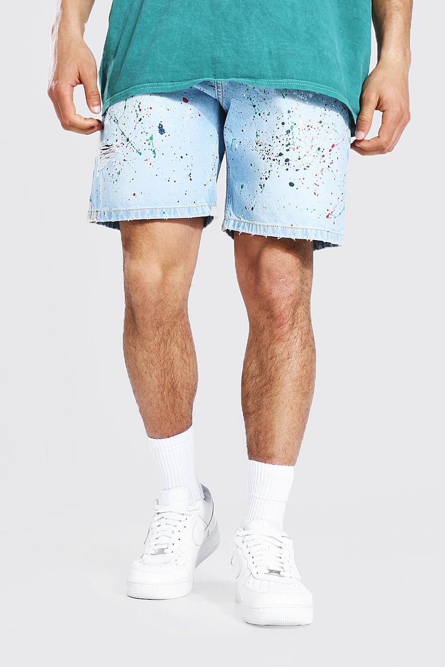 Relaxed Fit Jeansshorts mit Paint, Eisblau image number 1