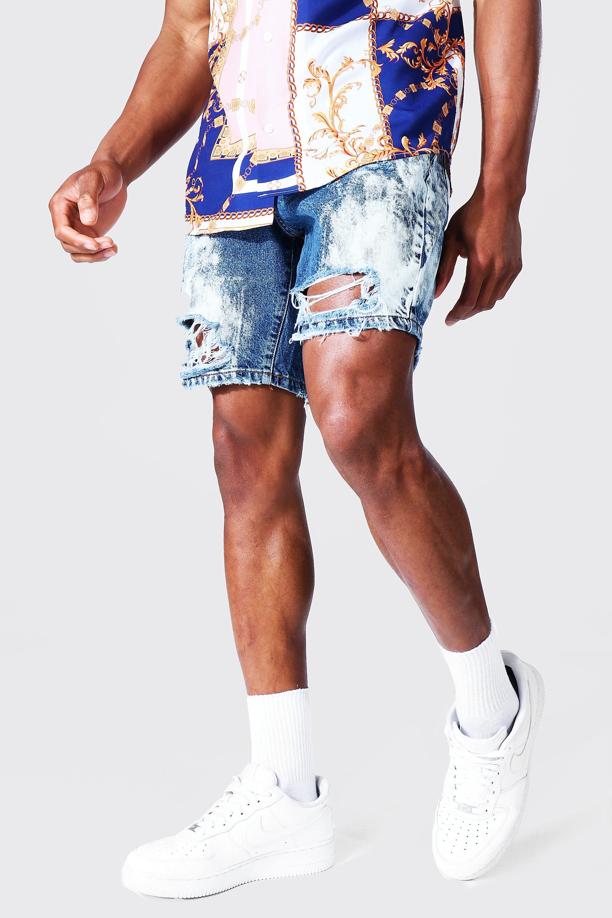 mens bleached denim shorts