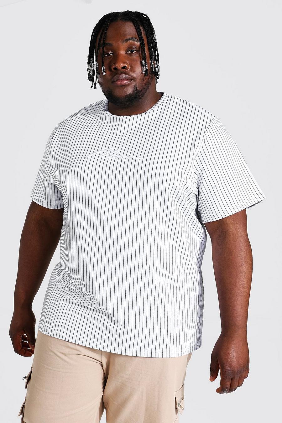 Light grey Plus Size Man Script Pinstripe T-shirt image number 1