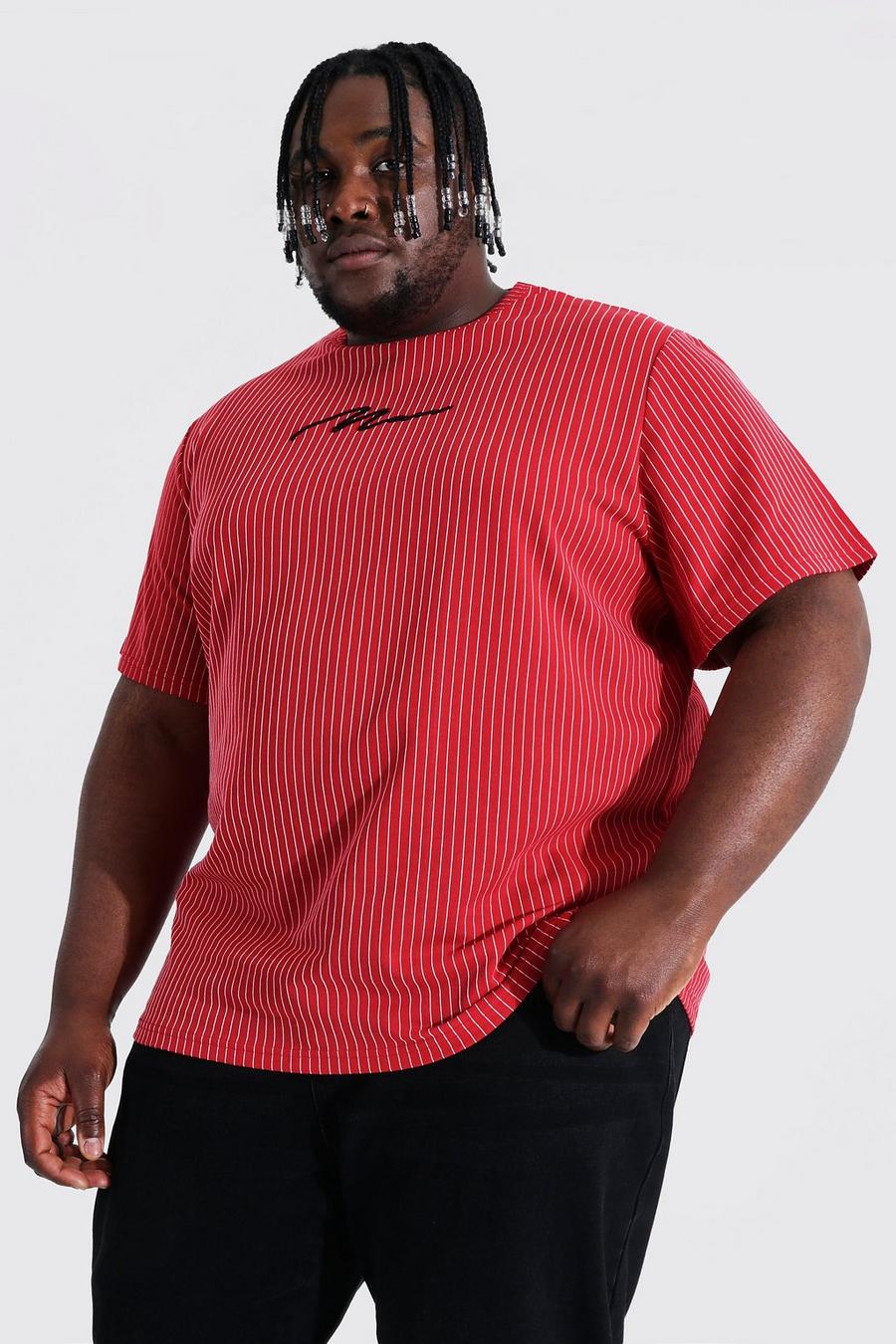 Red Plus Size Man Script Pinstripe T-shirt image number 1
